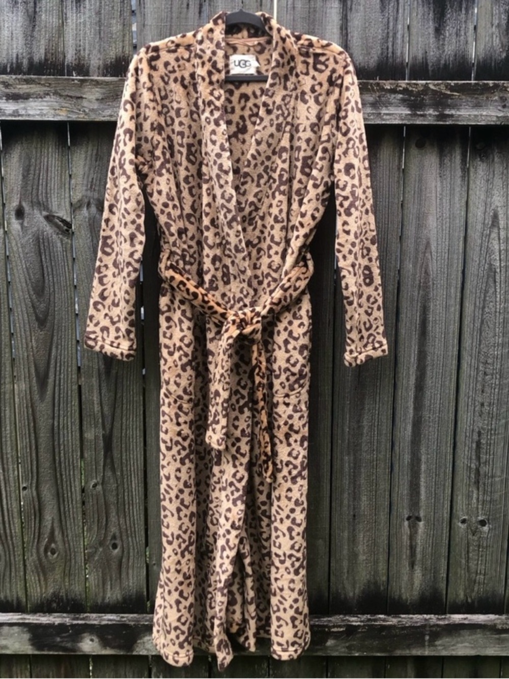 UGG Marlow Long Robe Size S Animal Print Leopard Double Fleece Soft Cozy
